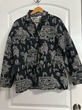 Chico's 100% Silk Reversible Quilted Jacket Size 2 90s Cottagecore Fall